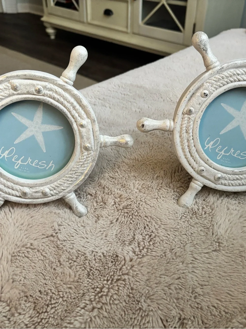 Coastal White Ship Wheel Photo Frames - Set of 2